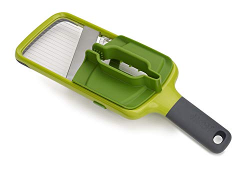 Joseph Joseph Multi-Grip, Mandolina de cocina, Cortador de verduras manual ajustable con agarre de precisión y tres grosores de corte, Verde