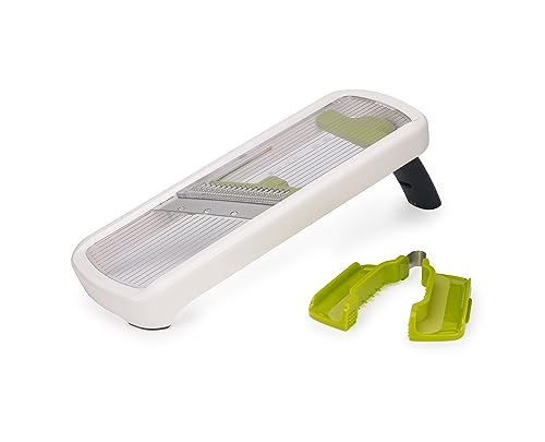 Joseph Joseph Multi-Grip, Mandolina de cocina, Cortador de verduras manual ajustable con agarre de precisión, 3 y 2 grosores de Corte y Juliana, Blanco