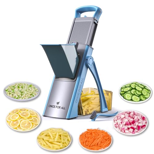 ONCE FOR ALL Cortadora de mandolina segura con mango desmontable para frutas y verduras, picadora, picadora para cocina casera – Hoja de acero inoxidable 420J de grado alimenticio