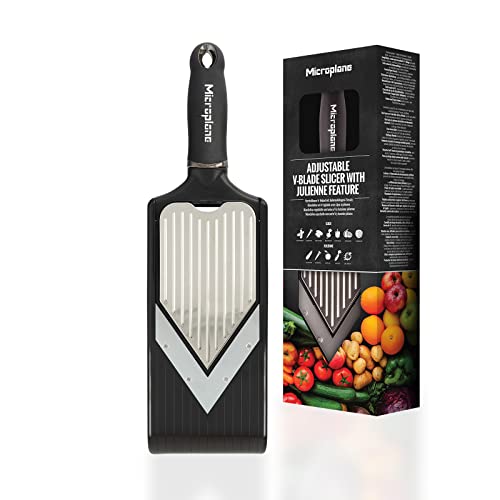 Microplane Rebanadora de hoja en V ajustable con función Julienne de acero inoxidable/negro