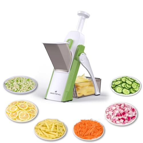 ONCE FOR ALL Cortador de Verdura Multifuncional con Cuchillas de Acero Inoxidable, Mandolina de Cocina Manual, Espirilizador Cortador de Verduras para el Chef y el Hogar