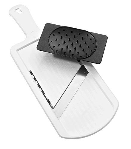 Fackelmann Mandolina Ajustable con Protector de dedos en polímero y acero inox. Blanco y Negro. 32x12,5cm. 1 ud.