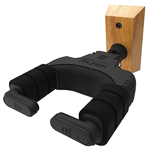 Rayzm Colgador de Guitarra, Seguro Antigravedad, Soporte de Pared Plano. Enganche Resistente de Sujeción de Pared para Guitarra Clásica/Acústica/Guitarra Eléctrica, Mandolina y Bajo,Base de Madera