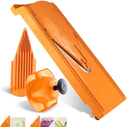 Börner Cortador de Verduras V3 (Set Básico) • Mandolina para cortar Rodajas en 3 Grosores • Cortadora Ajustable • Con Pies de Goma y Cuchilla forma V de Acero Inoxidable • Color: Naranja