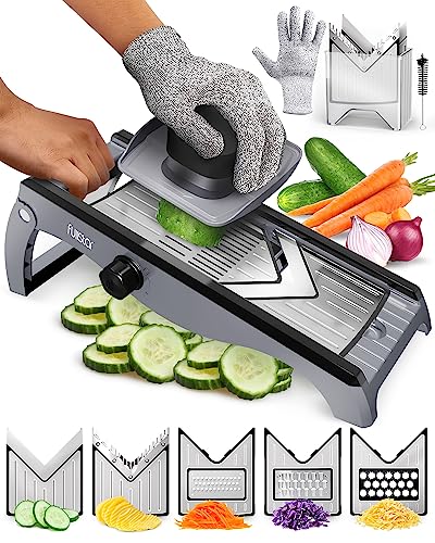 7-en-1 Multifuncional Regulable Acero Inox Mandolina de Cocina Profesional - Cortador de Verdura Ralladores de Cocina - Cortador de Patatas Tomates Pepinos Queso Frutas