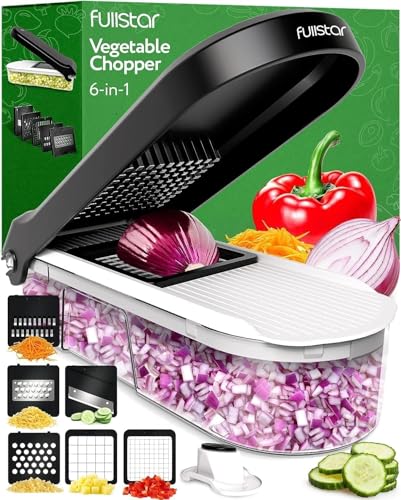 Multifuncional Cortador de Verdura Mandolina de Cocina Profesional - Manual Picador de Verduras Patatas Cebolla - Rallador Verduras y Queso - Gadgets Cocina (Compacto 6-en-1 Blanco)