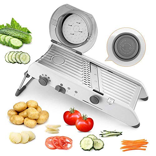 PAVLIT Mandolina Cocina Profesional, Múltiples Cortes por Selector Manual, Mandolina de Acero Inoxidable de Frutas y Verduras, Pie Antideslizante, Protector de Dedos