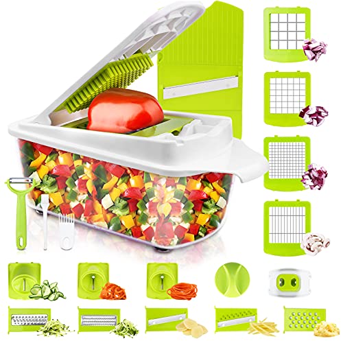 23 Piezas Cortador de Verdura y Frutas Multifuncional Mandolina Profesional de Cocina, Slicer Espiral Rallador de Cuchillas Acero Inoxidable, Pelador