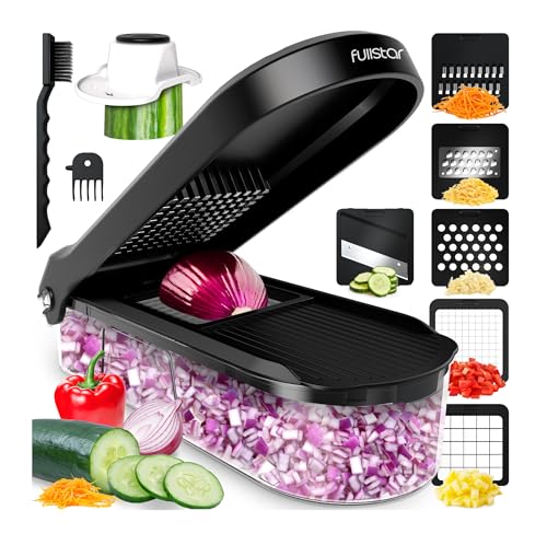 Multifuncional Cortador de Verdura Mandolina de Cocina Profesional - Manual Picador de Verduras Patatas Cebolla - Rallador Verduras y Queso - Gadgets Cocina (Compacto 6-en-1 Negro)
