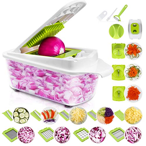 Sedhoom 23 Piezas Cortador de Verdura Mandolina de Verduras Multifuncional Mandolina de Cocina Slicer Espiral Rallador de Cuchillas Acero Inoxidable, Pelador