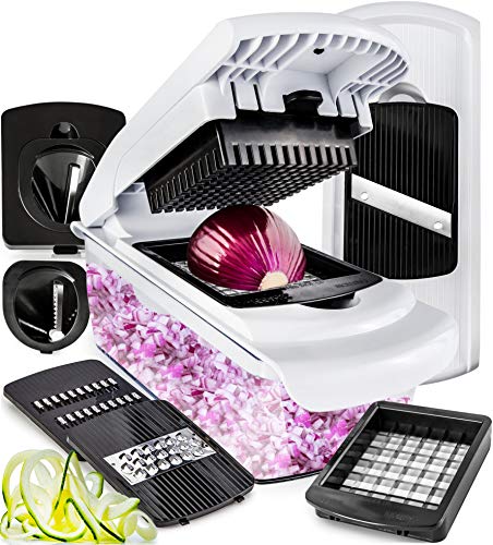 Multifuncional Cortador de Verdura Mandolina de Cocina Profesional - Manual Picador de Verduras Patatas Cebolla - Rallador Verduras y Queso - Gadgets Cocina (Estándar 7-en-1 Blanco)
