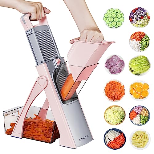 Jonscook Cortador de alimentos de mandolina seguro para cocina, picador de verduras con grosor ajustable, cortador de verduras multifuncional, cortador de verduras para cebolla, patata, tomate, color