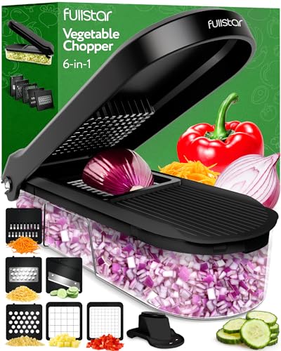 Multifuncional Cortador de Verdura Mandolina de Cocina Profesional - Manual Picador de Verduras Patatas Cebolla - Rallador Verduras y Queso - Gadgets Cocina (Compacto 6-en-1 Negro)