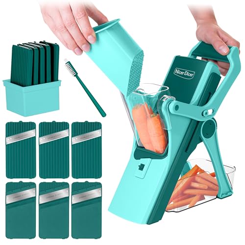 Cortador de Verdura Multifunción PERFECT CUT. Mandolina de Cocina con Sistema de deslizamiento Superseguro: dedos sin contacto con las cuchillas. Estable, sencillo, rapidísimo. Totalmente Plegable