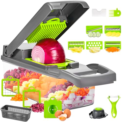 JUPPLIES Multifuncional Cortador de Verdura Mandolina de Cocina Profesional 16 en 1 - Picadora de Verduras con Cuchillas Intercambiables, Rallador Profesional, Separador de Huevos y Pelador