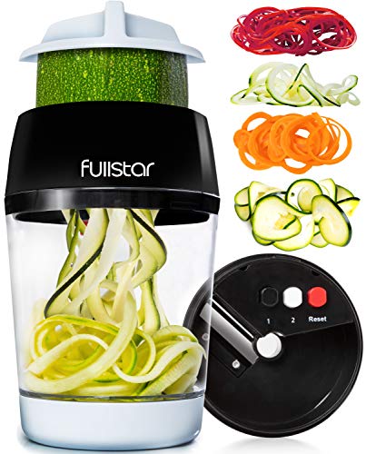 Fullstar - Cortador de verduras en espiral, 4 opciones para diferentes cortes, perfecto para espaguetis de calabacín, con recipiente contenedor